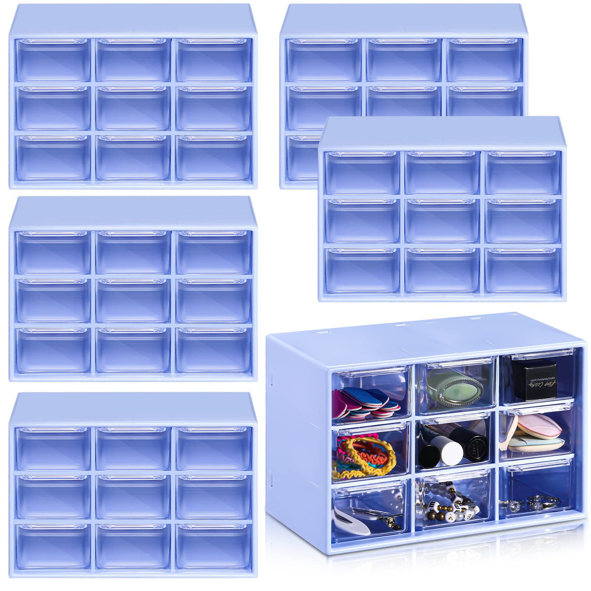 Amyhill 6 Pcs Mini Drawer Organizer Small Organizer with 9 Drawers Plastic Desktop Craft Storage Box for Office Home Room Jewelry Cosmetics Collection(White)