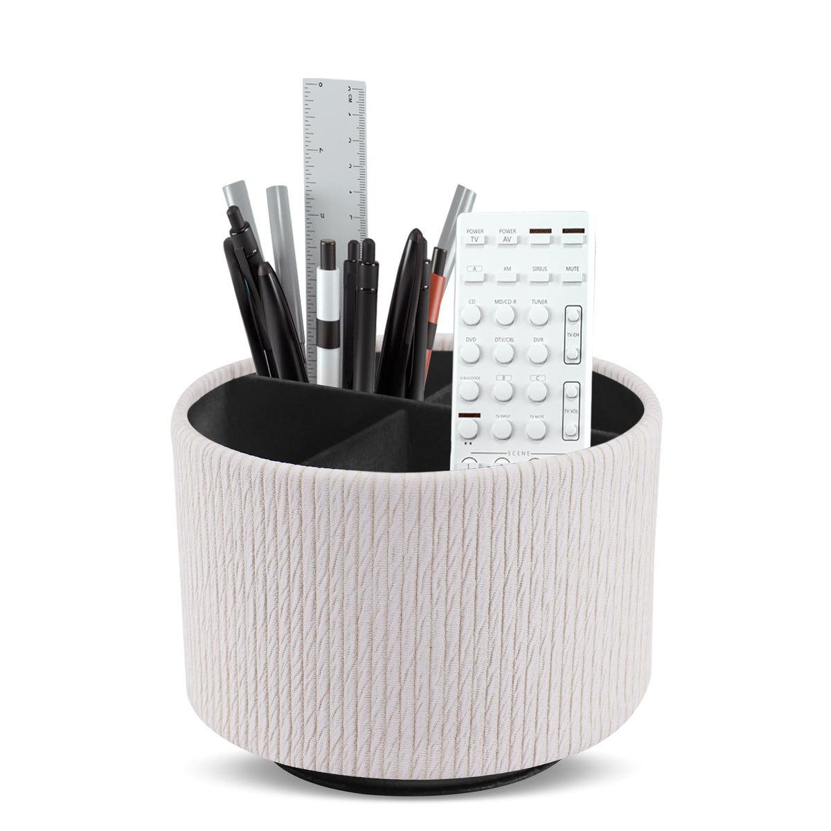 Round Leather Art Supply Organizer,Remote Control Holder,360 Degree Rotating,Multi-Functional Pencil Holder,4 Compartments Desktop Stationary Organizer(1-Fractal Flower)