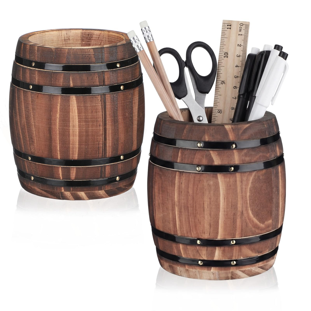 1 Pcs Wine Barrel Wooden Pen Holder, Rustic Office Decor