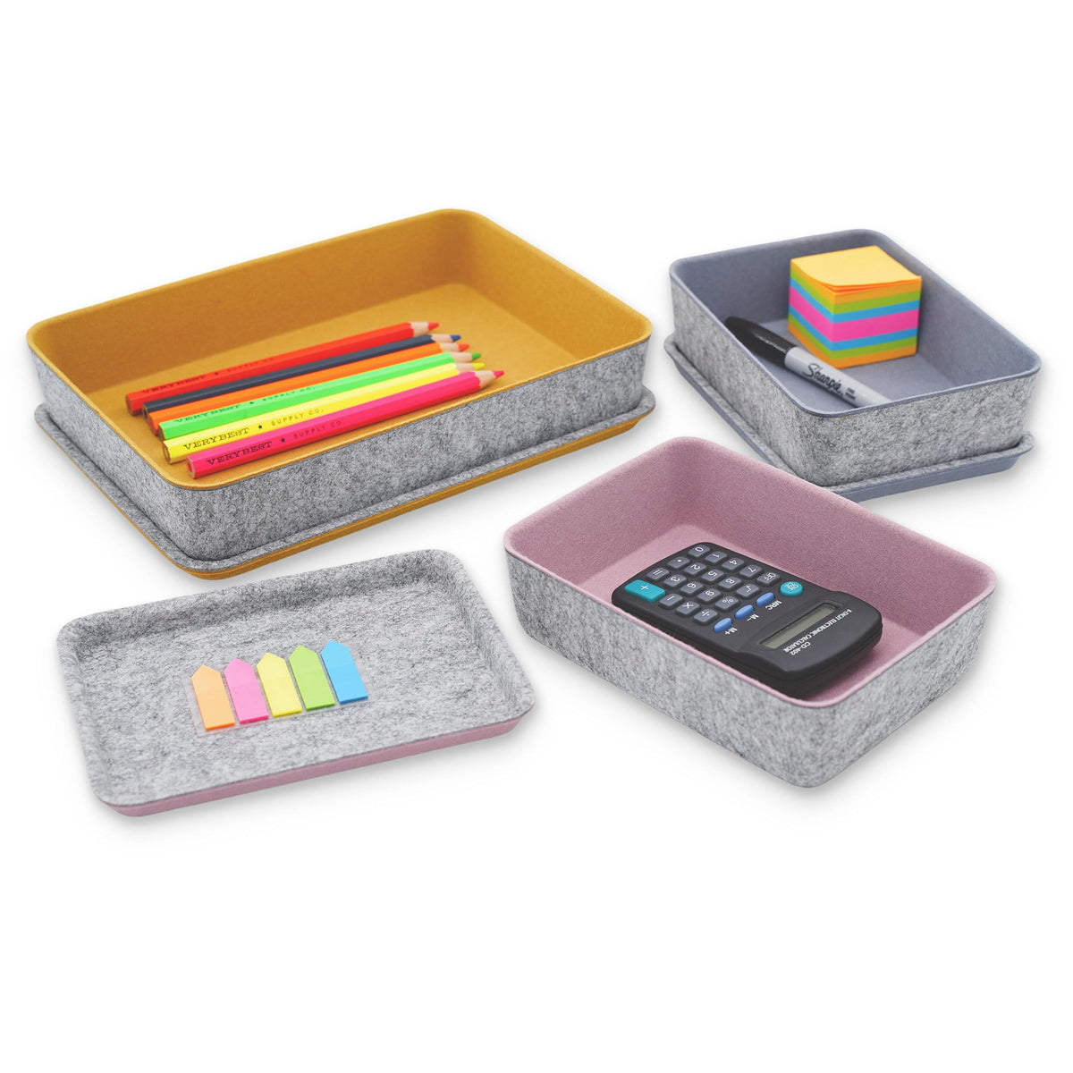 Welaxy 3-Piece Stackable Lidded Felt Desk Drawer Organizer Tray Multi-Color