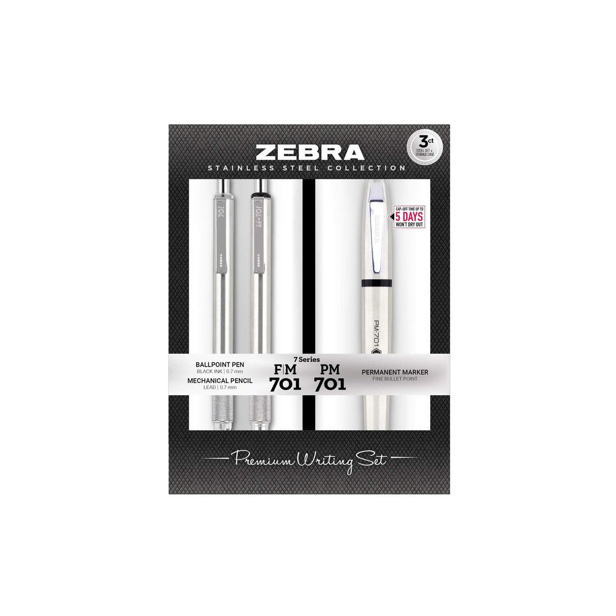 Zebra Pen STEEL G-750 & M-701 Retractable Pen and Pencil Gift Set, 2-Pack