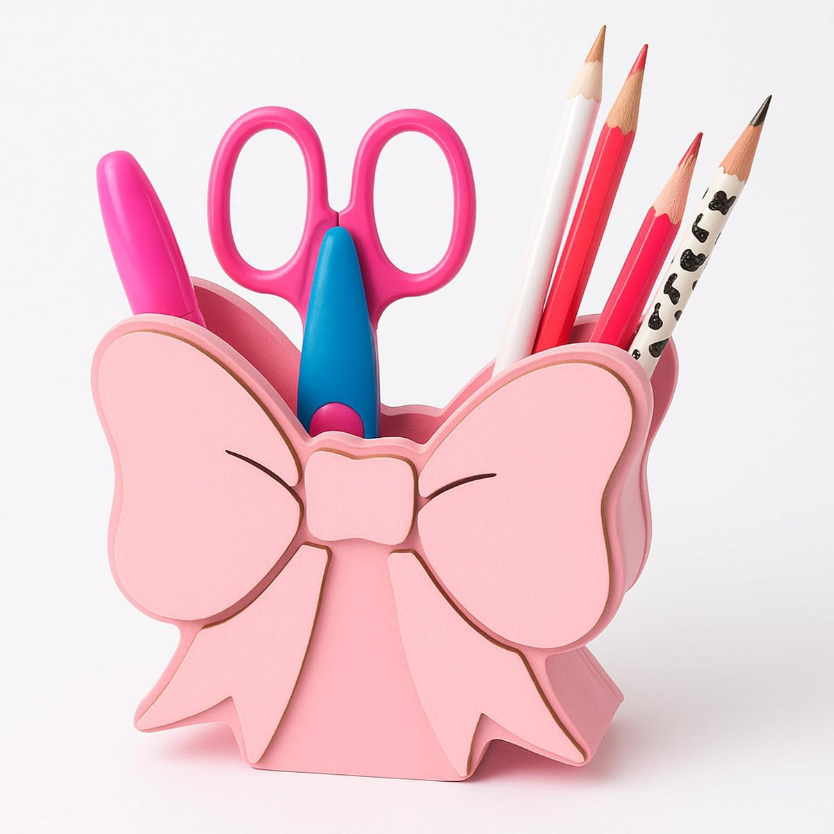 Tenceur Pink Bow Pen Holder for Desk Large Capacity Pencil Holder for Girls