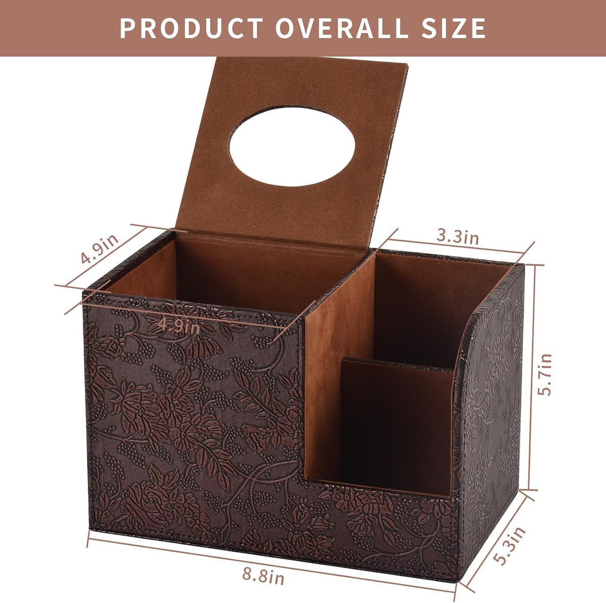 PU Leather Tissue Box Cover Square Tissue Holder Tissues Box Organizer with 2 Compartment,Remote Control Holder,Multifunctional Decorative Tissue Box Covers Cube,Home Office Desktop Storage Box,Retro