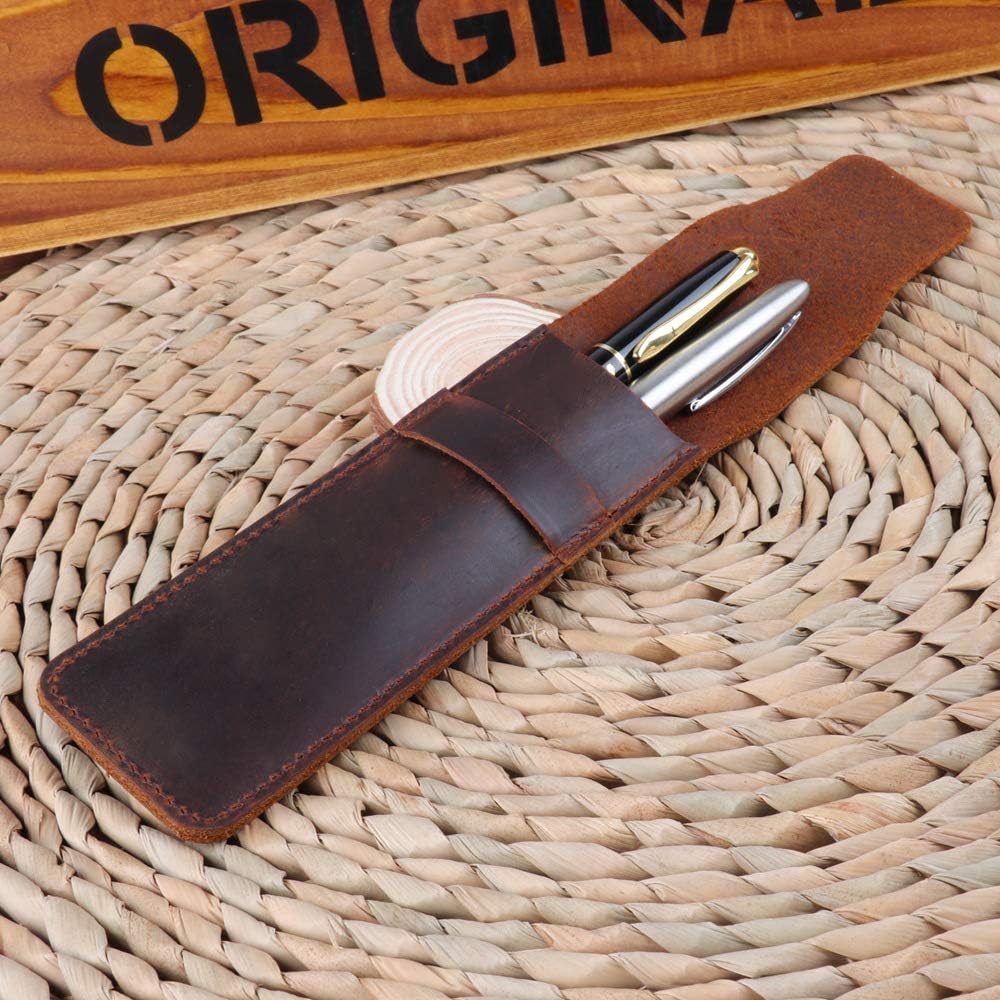 Daimay Leather Pen Case Holder Handmade Fountain Multi Pens Pouch Crazy Horse Leather Pen Protective Sleeve Cover – Black