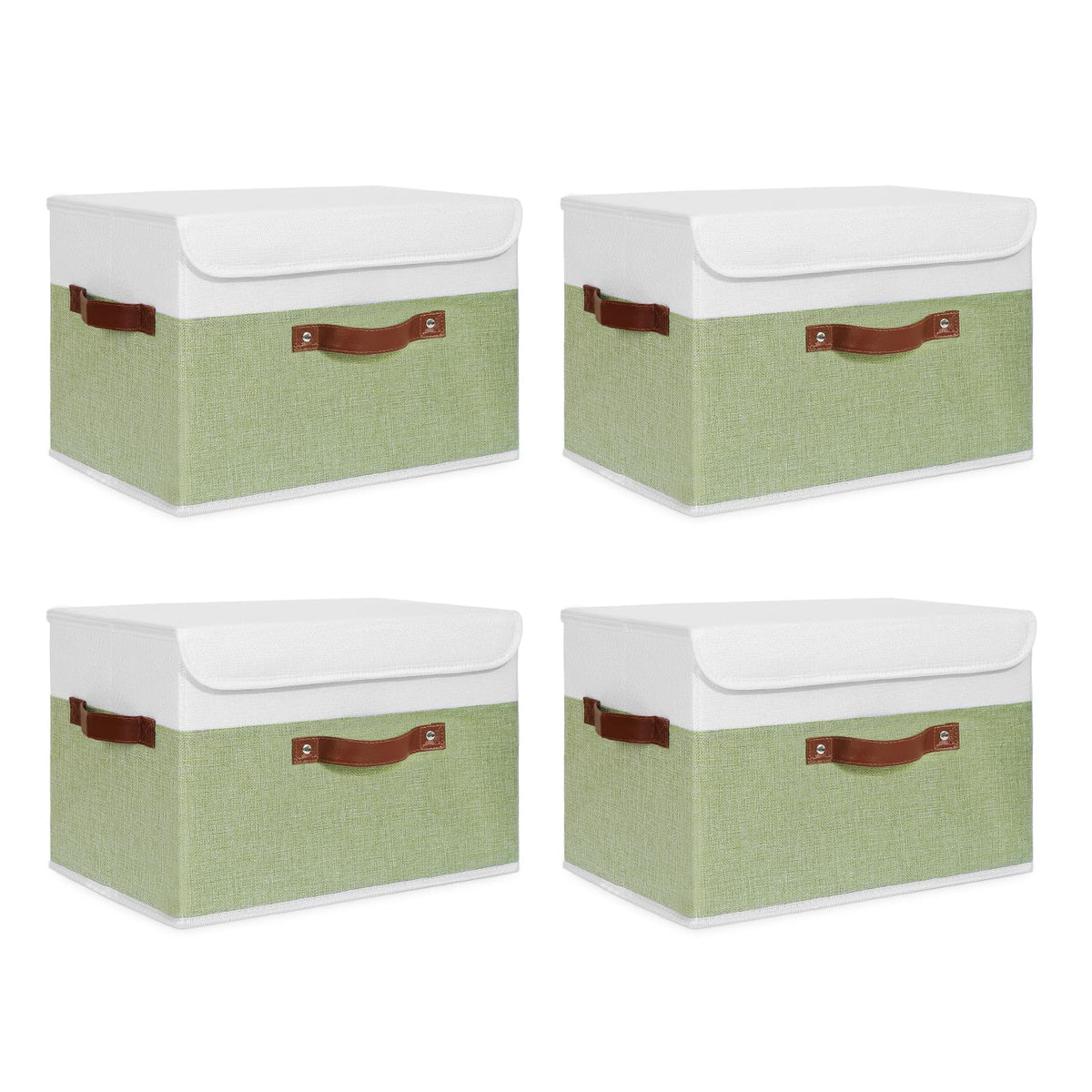 ANMINY Fabric Storage Box Bins with Lids, Green, 10"x8"x7"