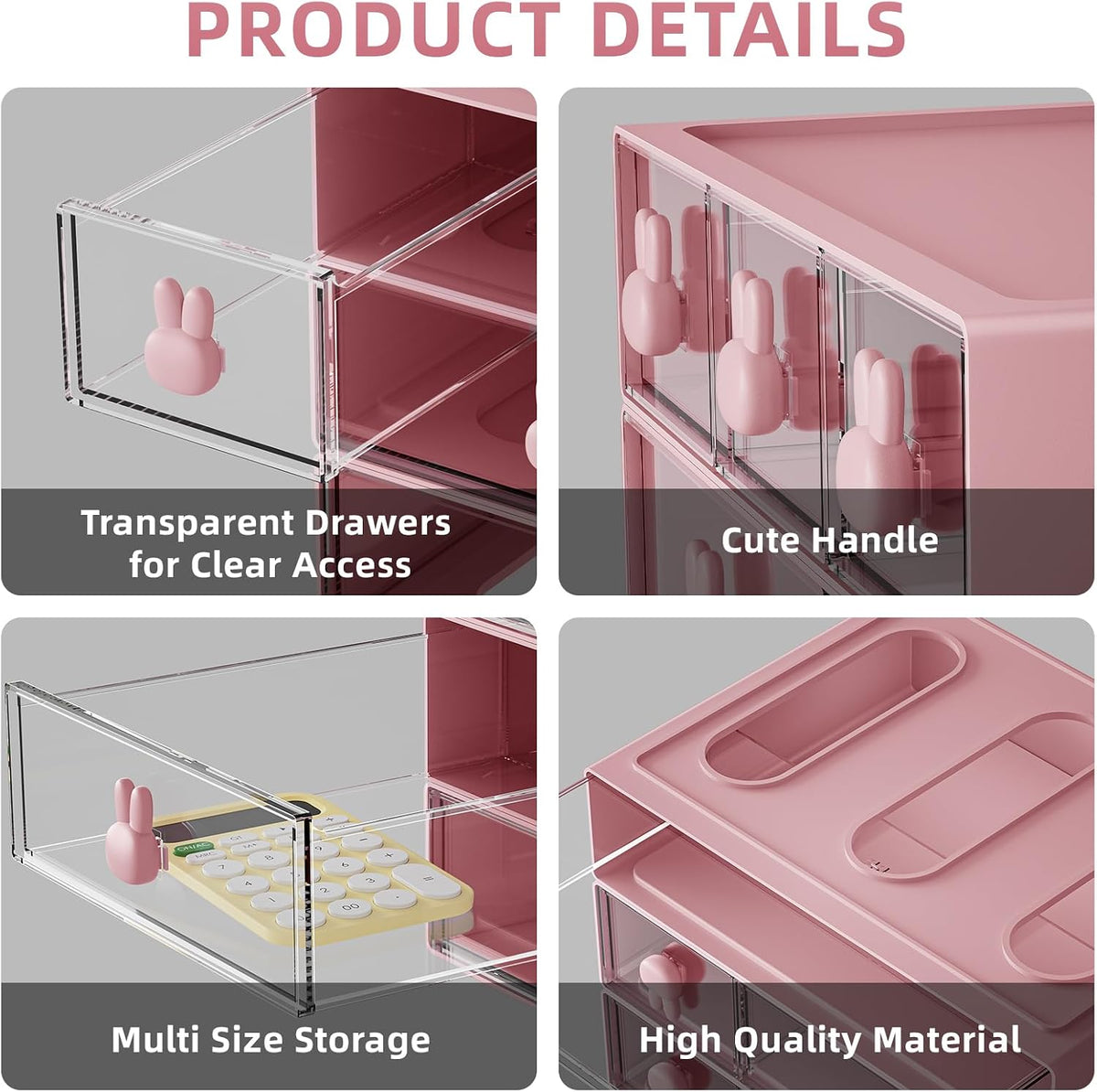 Marbrasse Desk Organizer with 6 Drawers, 3 Tier Stackable Storage Drawers Plastic Makeup Storage, Office Organizers and Storage, Desk Storage Box for Office, School, Home Pink