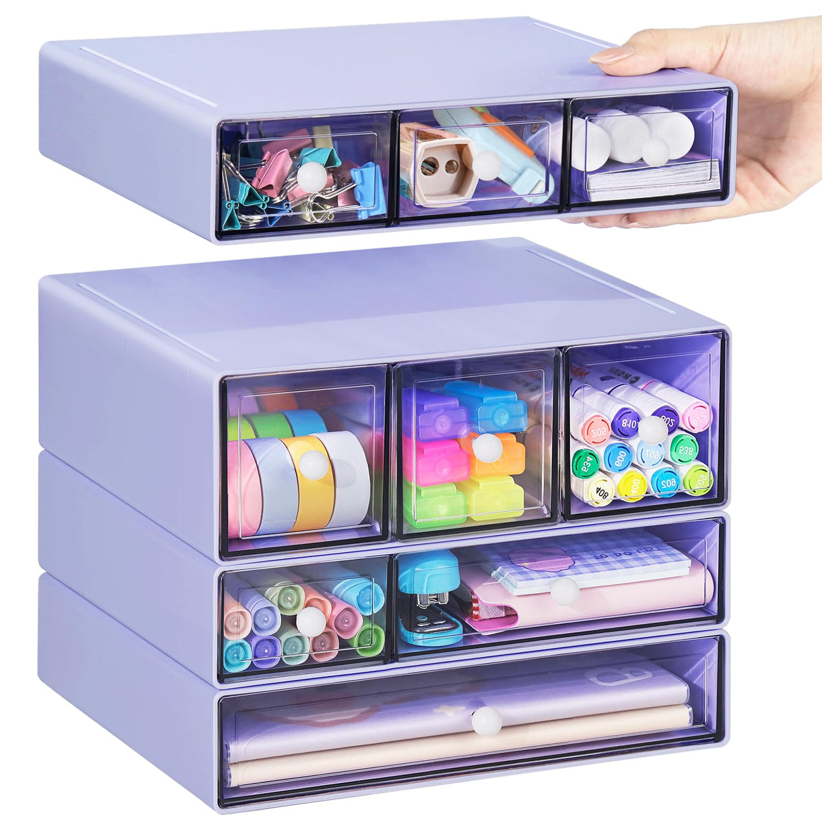 Desk Storage Organizer with 9 Drawers, 4 Tiers Stackable Desktop Craft Storage Drawers, Clear Storage Box Caddy for Stationary Makeup Jewelry Office Craft Supplies (Green)