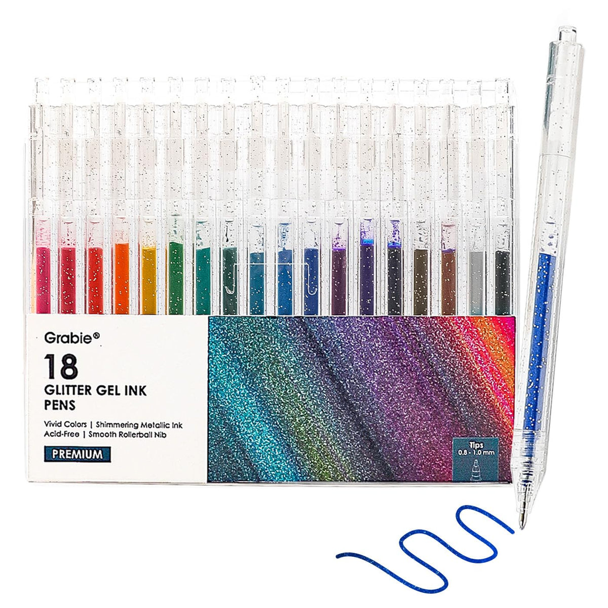 Grabie 18 Color Glitter Gel Pens, Retractable Sparkle Art Pens
