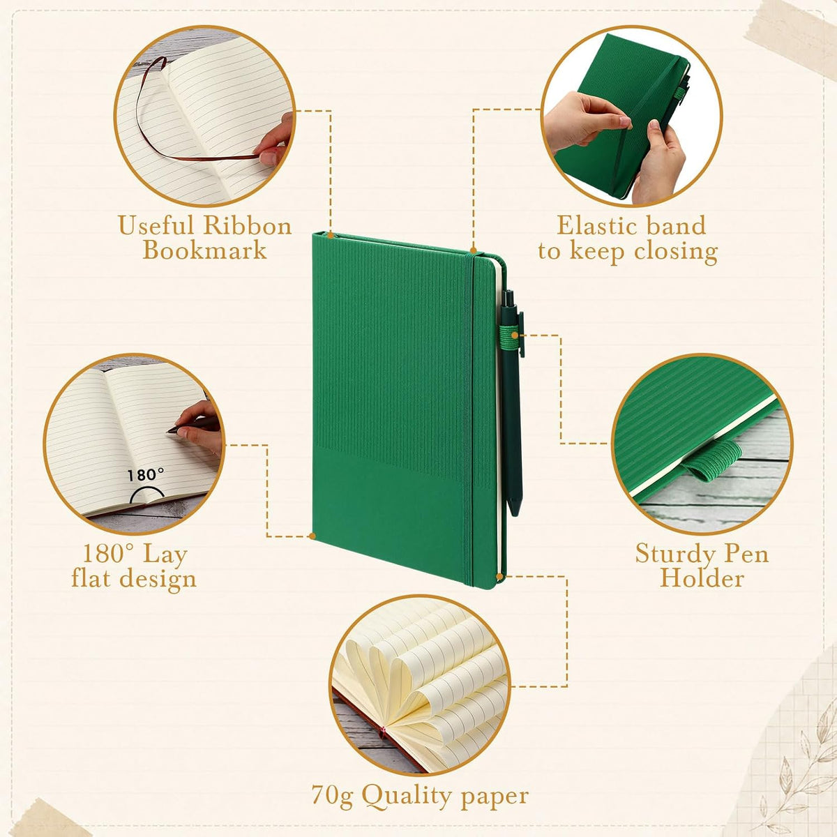 Honoson 20 Pack A5 Hardcover Lined Notebooks Bulk Journal with Pens Holder, PU Leather Business Notebook for Work, 160 Pages, Daily Writing College Travel Office Teacher Employee Gifts, 5.5 x 8.3 Inch