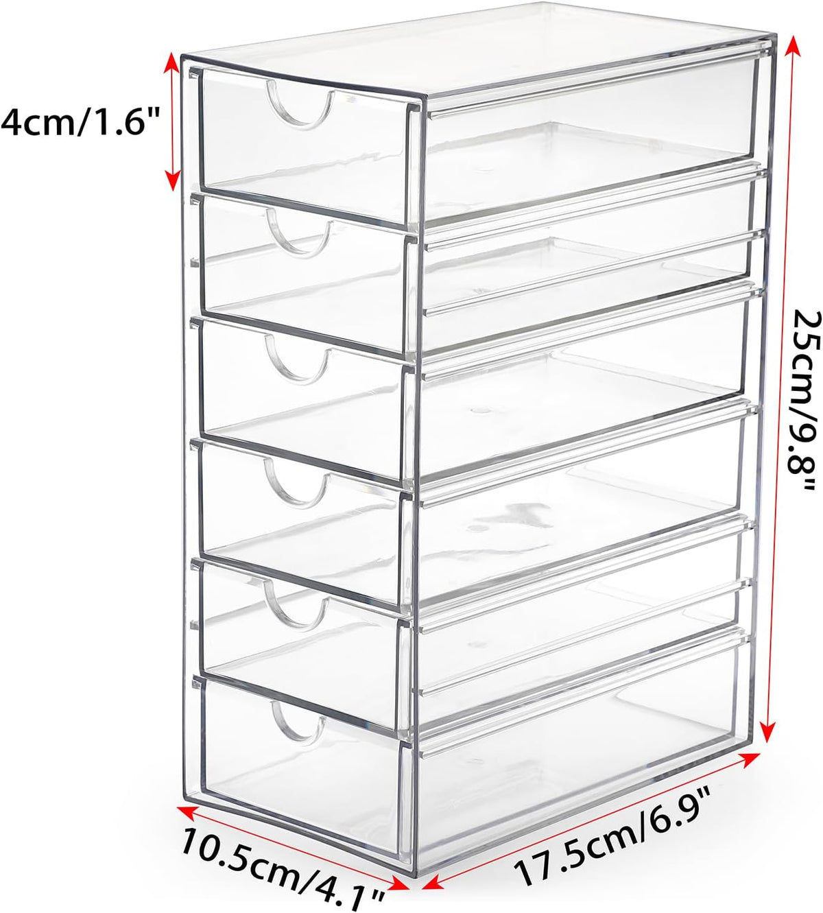 Hipiwe Plastic Drawer Organizer Desktop Storage Box with 6 Pull Out Drawers