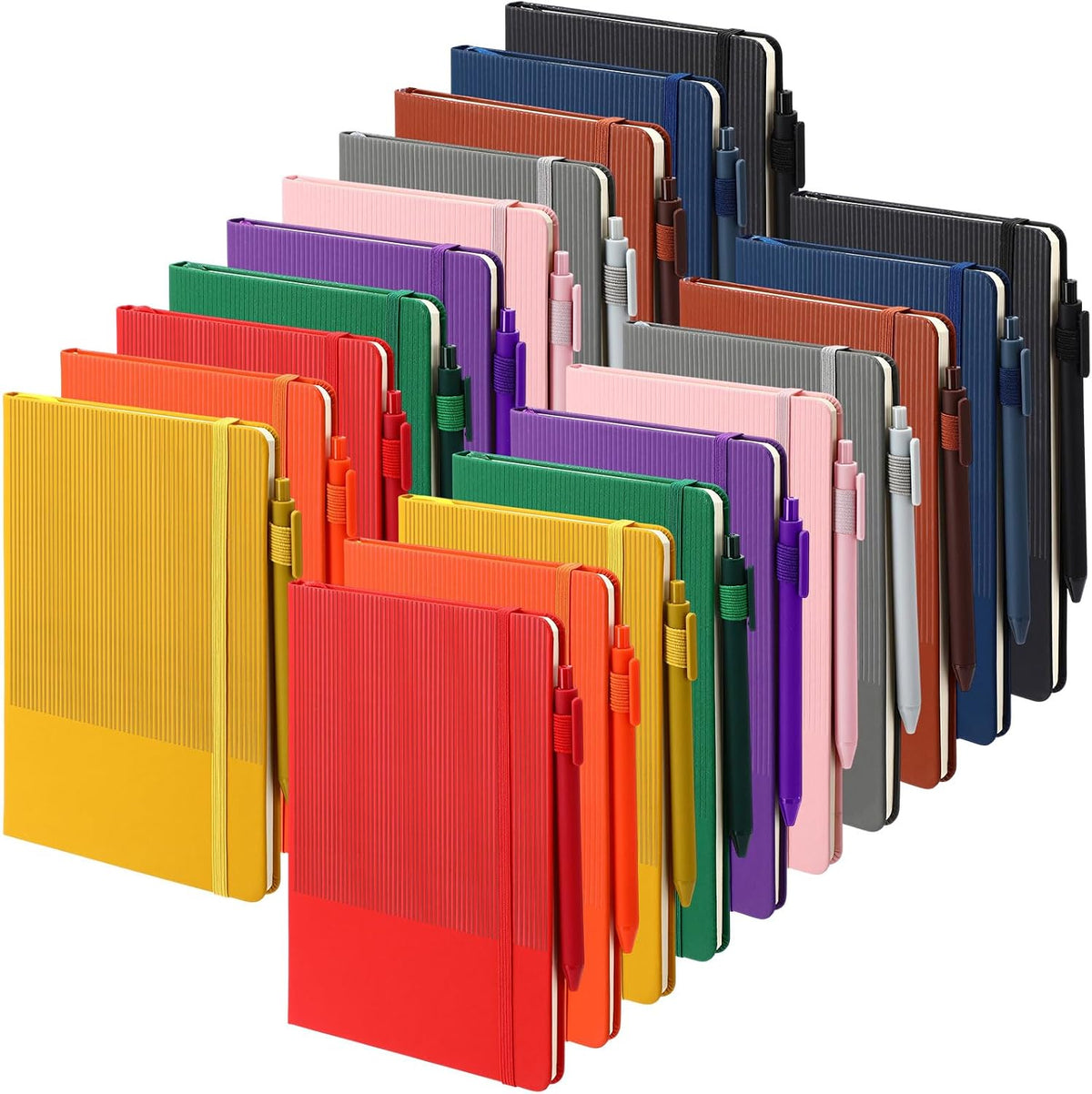 Honoson 20 Pack A5 Hardcover Lined Notebooks Bulk Journal with Pens Holder, PU Leather Business Notebook for Work, 160 Pages, Daily Writing College Travel Office Teacher Employee Gifts, 5.5 x 8.3 Inch