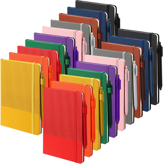 Honoson 20 Pack A5 Hardcover Lined Notebooks Bulk Journal with Pens Holder, PU Leather Business Notebook for Work, 160 Pages, Daily Writing College Travel Office Teacher Employee Gifts, 5.5 x 8.3 Inch