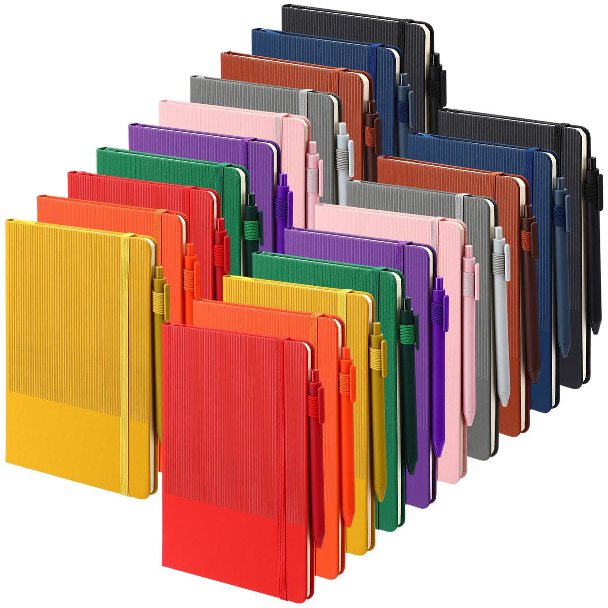 Honoson 20 Pack A5 Hardcover Lined Notebooks Bulk Journal with Pens Holder, PU Leather Business Notebook for Work, 160 Pages, Daily Writing College Travel Office Teacher Employee Gifts, 5.5 x 8.3 Inch