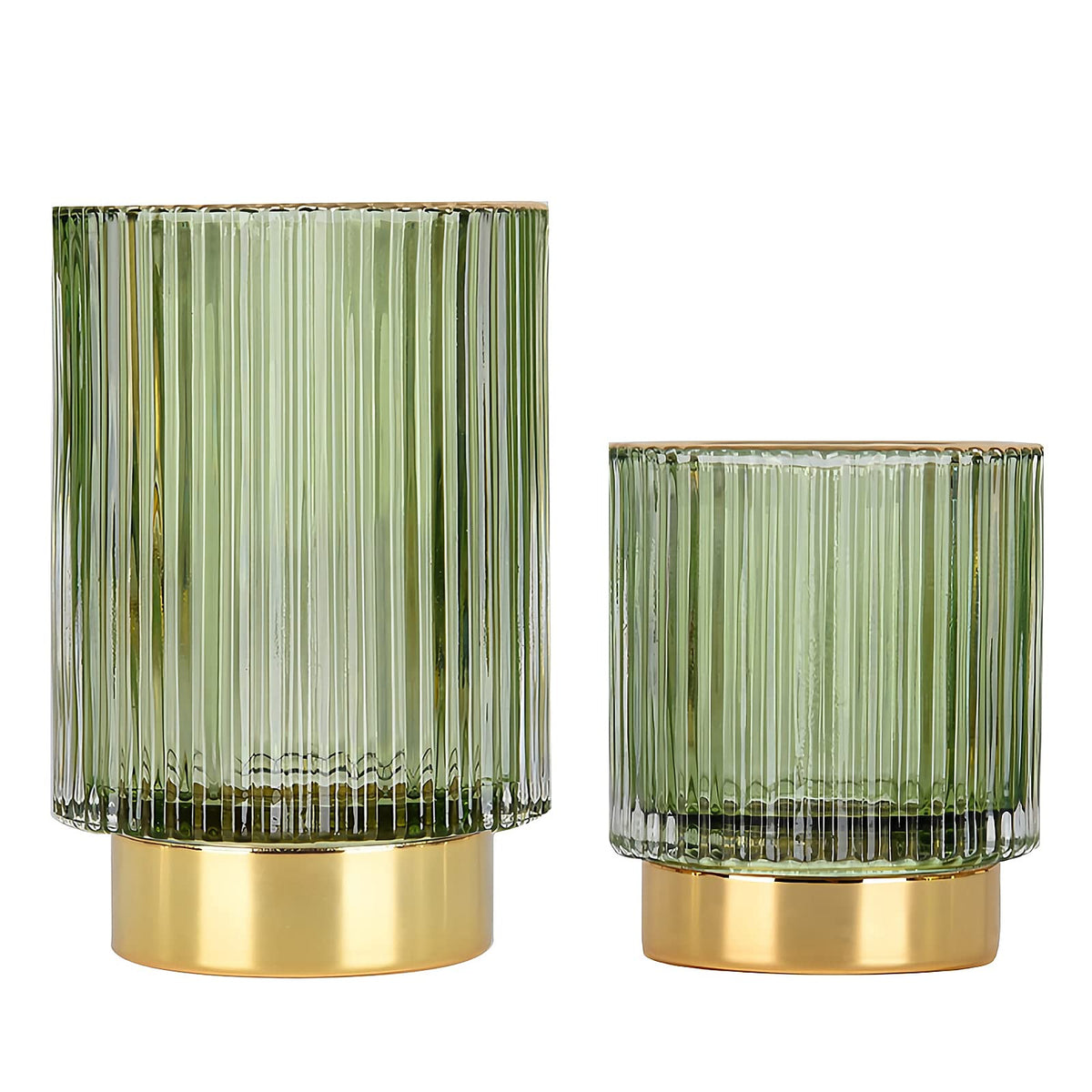 DASITON Makeup Brush holder Organizer,Crystal Cosmetic Makeup Brush Glass Brushes Storage Holder, Vintage Make Up Brush Cup Pen Pencil Holder striped vase(Green L)