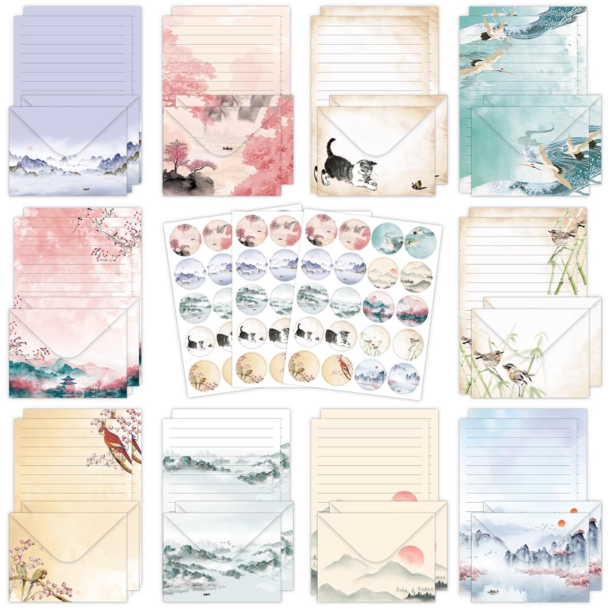FUNCLASS 160 Pcs Watercolor Stationery Set Letter and Envelopes