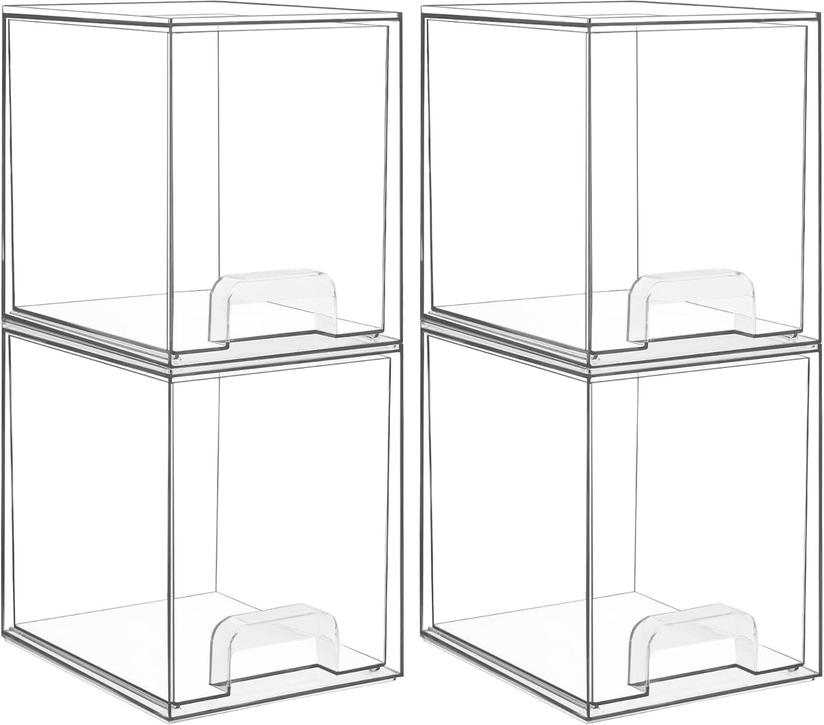 Vtopmart Clear Stackable Storage Drawers, 4 Pack Tall Plastic Organizers