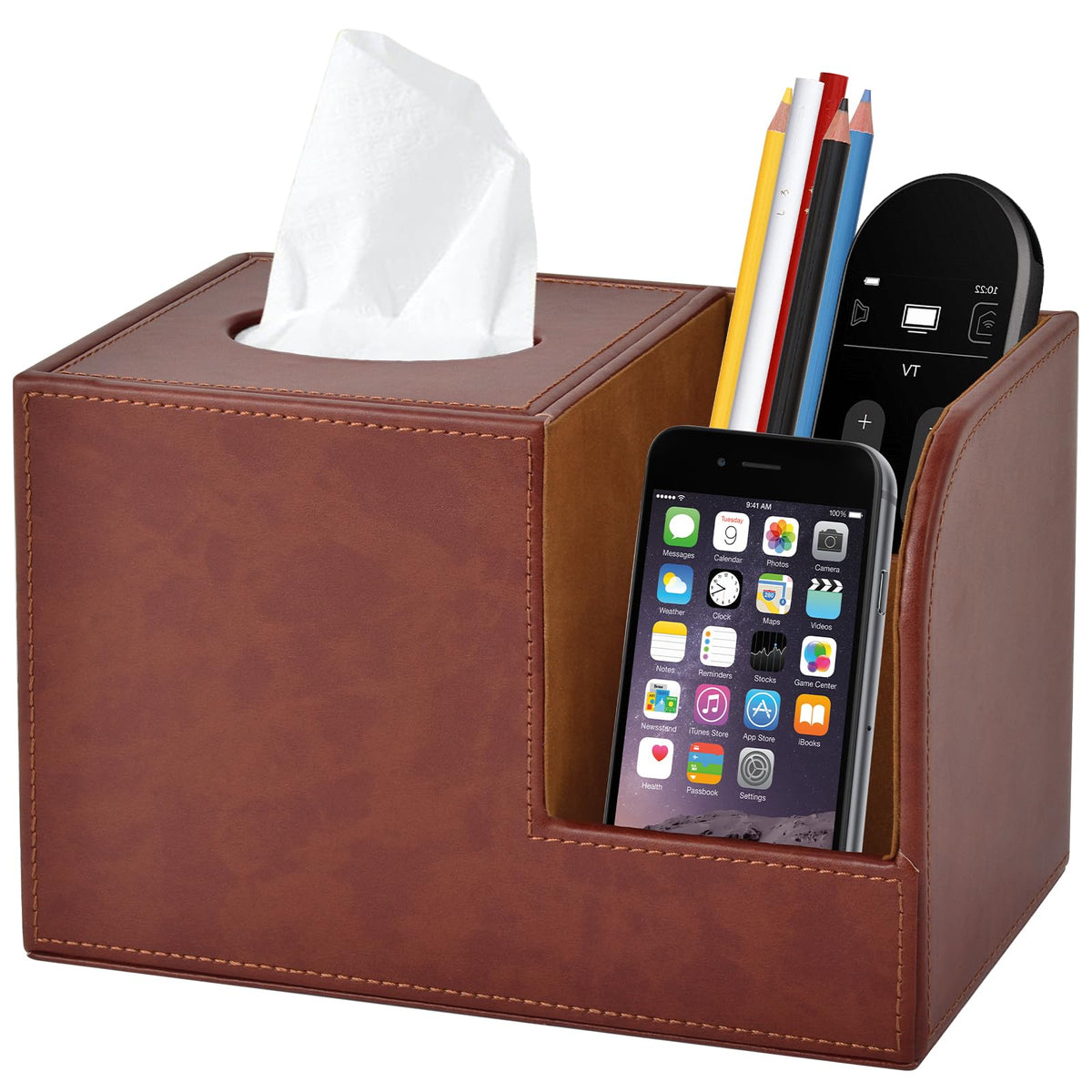 PU Leather Tissue Box Cover Square Tissue Holder Tissues Box Organizer with 2 Compartment,Remote Control Holder,Multifunctional Decorative Tissue Box Covers Cube,Home Office Desktop Storage Box,Retro