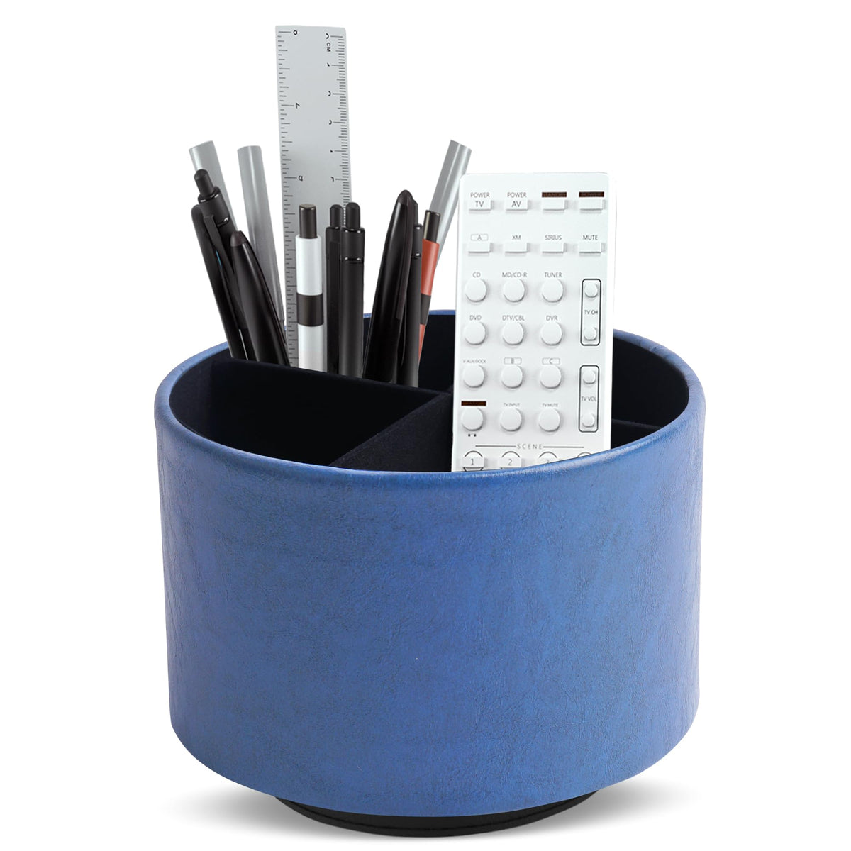 Round Leather Art Supply Organizer,Remote Control Holder,360 Degree Rotating,Multi-Functional Pencil Holder,4 Compartments Desktop Stationary Organizer(1-Fractal Flower)