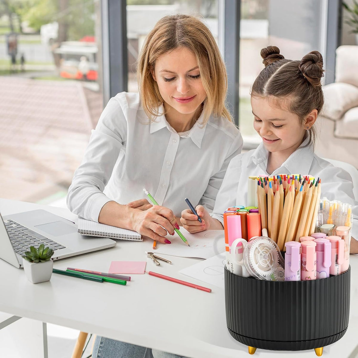 Camelmother 360°Rotating Pen&Pencil Holder For Desk With 5Slots Cute Office