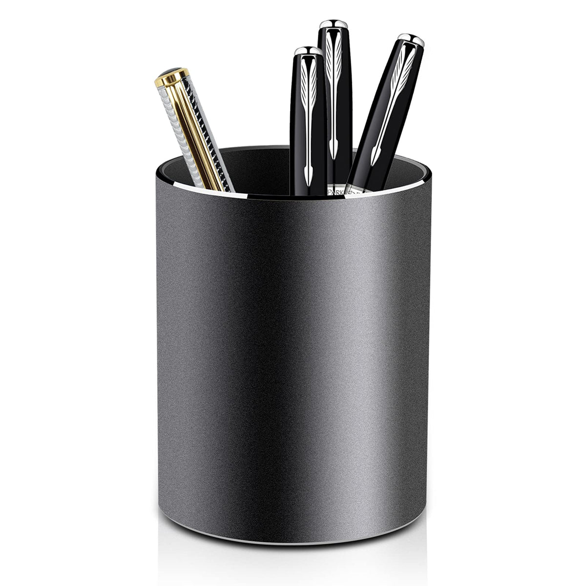 Vaydeer Metal Pen Holder Aluminum Pencil Holder for desk, Round Desktop Organizer and Silver Pencil Cup for Office, School, Home and Stationary Supplies (3.15 x 3.15 x 3.94 Inches)