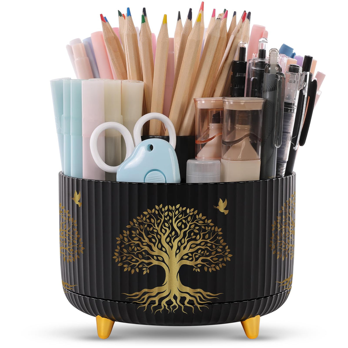SKYDUE 360 Degree Rotating Desk Organizer, Dual-Purpose Pencil Pen Holder for Desktop, Desk Pen Organizer with 5 Slots, Office Supplies, Pencil Cup for Office, School, Home