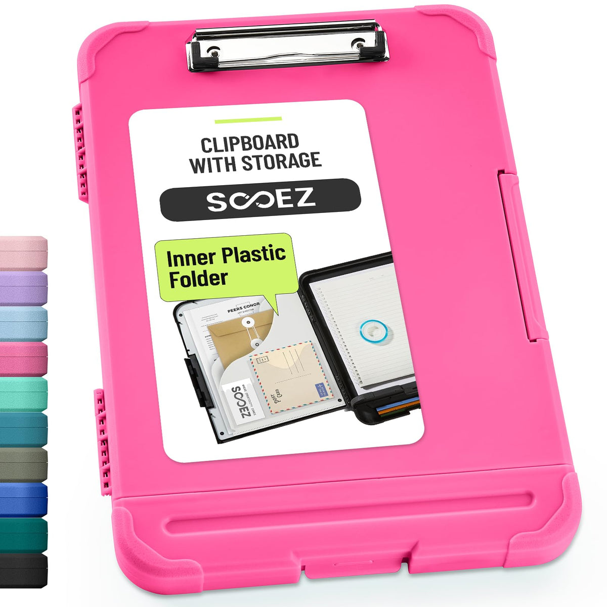 Sooez Reinforced Clipboard with Storage, Inner Plastic Folder Attached, Heavy Duty Plastic Clip Boards 8.5x11 with Pen Holder, High Capacity Nursing Clipboard for Teacher Office Home, Letter / A4 Size