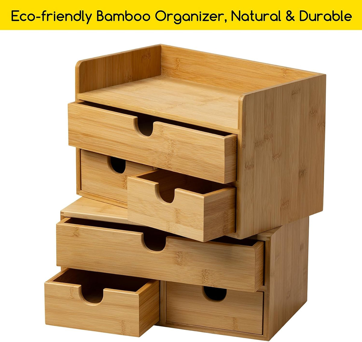 MEEDEN Bamboo Desk Organizer with Drawers: Storage Container with Shelf