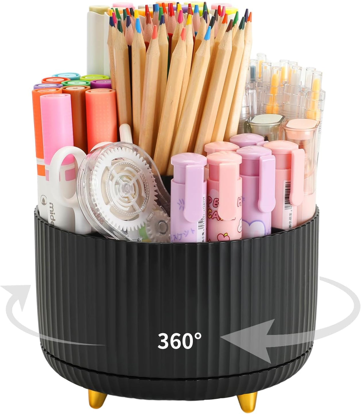 Camelmother 360°Rotating Pen&Pencil Holder For Desk With 5Slots Cute Office