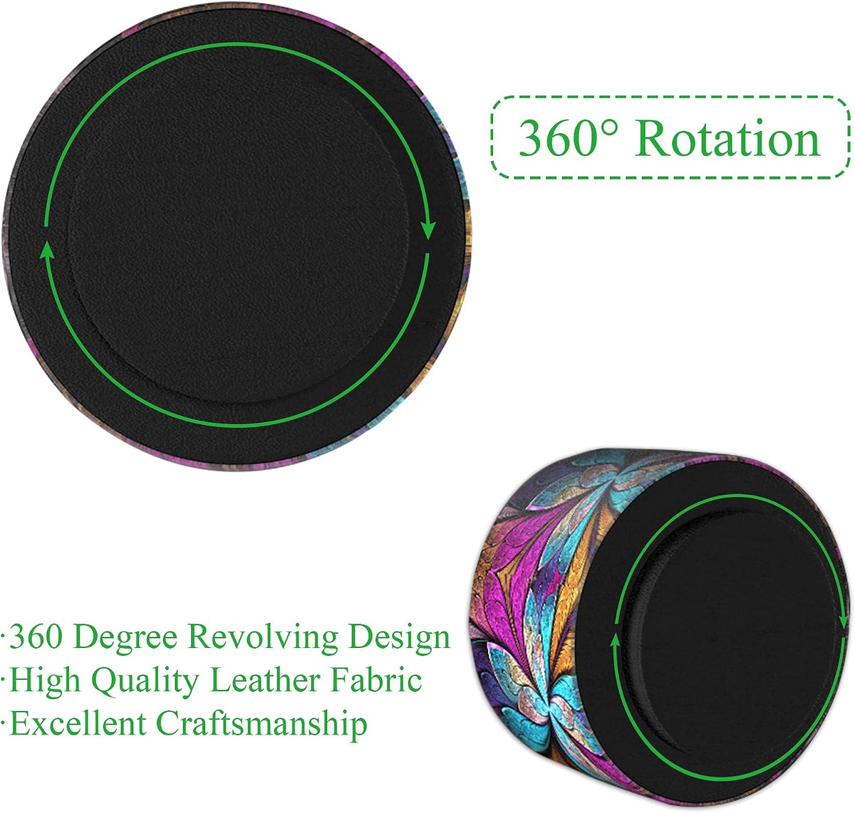 Round Leather Art Supply Organizer,Remote Control Holder,360 Degree Rotating,Multi-Functional Pencil Holder,4 Compartments Desktop Stationary Organizer(1-Fractal Flower)