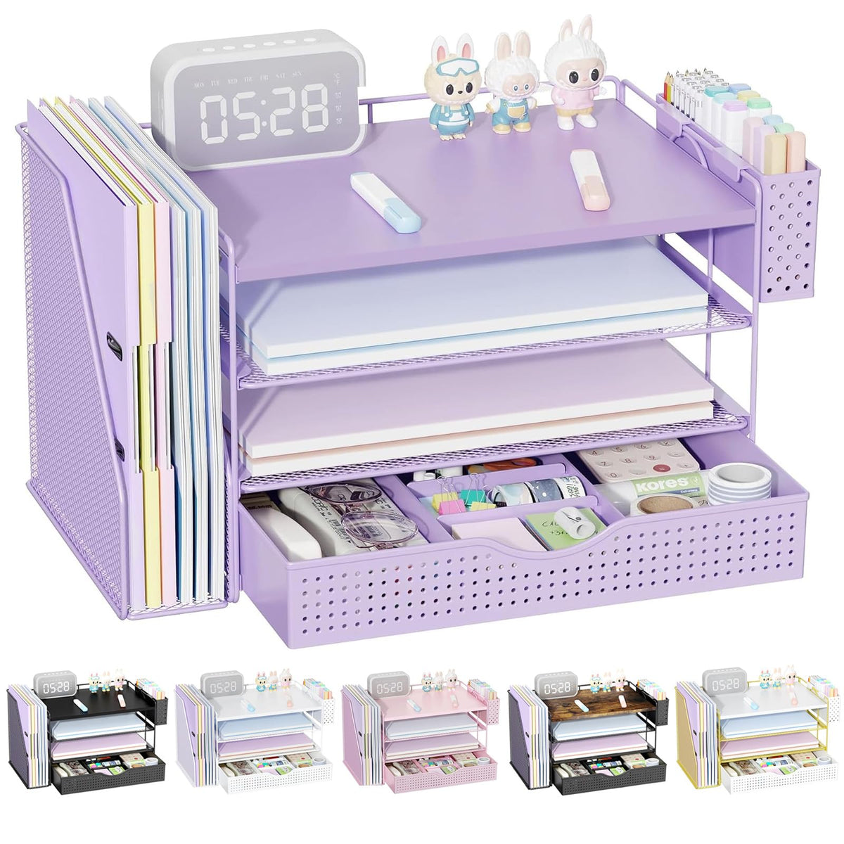 Wood Desk Organizers and Accessories with File Holder & Catalog Racks