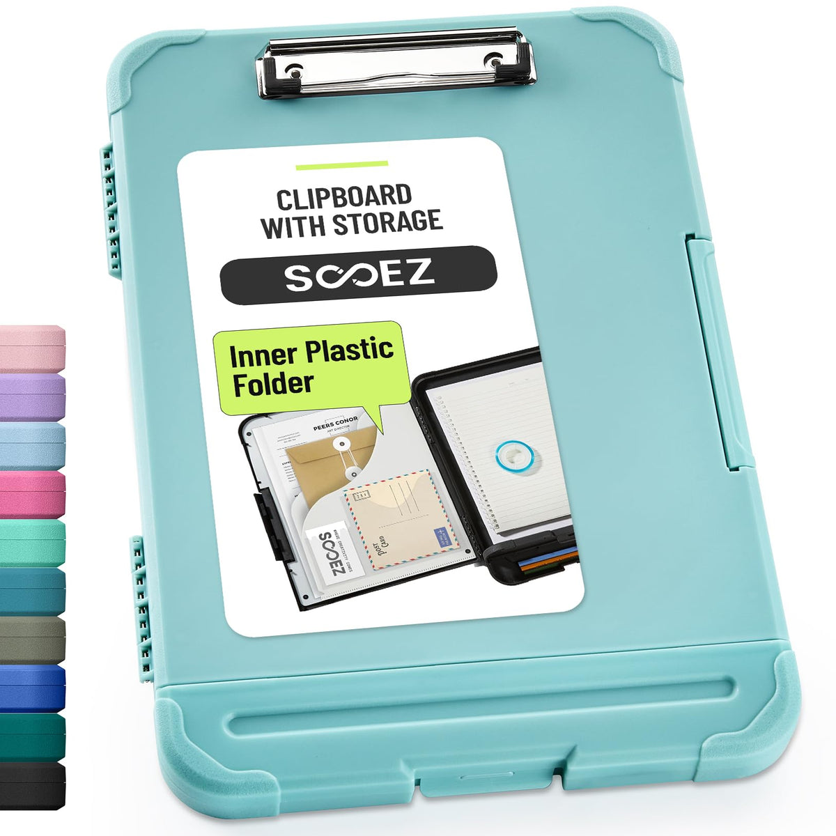 Sooez Reinforced Clipboard with Storage, Inner Plastic Folder Attached, Heavy Duty Plastic Clip Boards 8.5x11 with Pen Holder, High Capacity Nursing Clipboard for Teacher Office Home, Letter / A4 Size