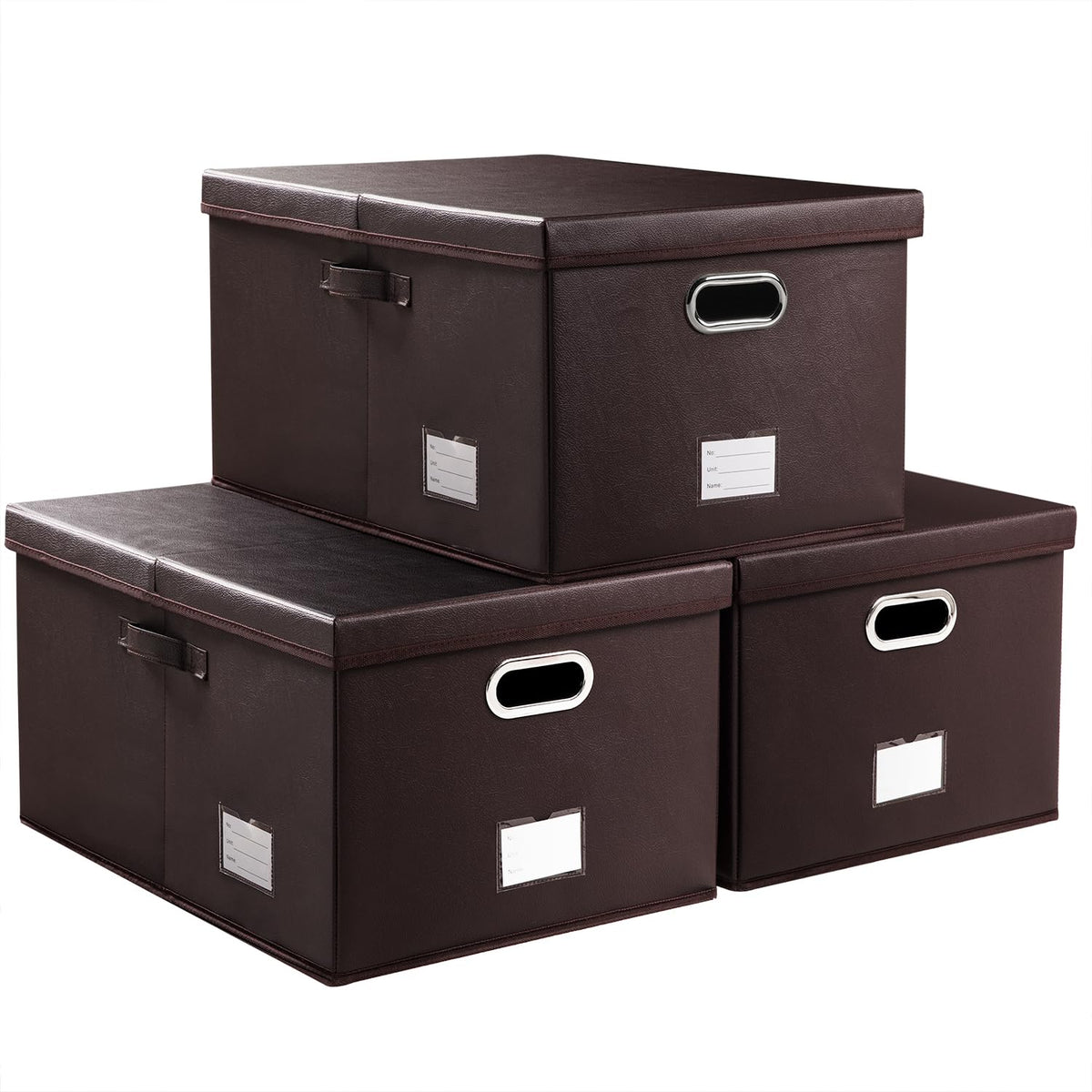 PRANDOM Large Collapsible Storage Bin with Lid [1-Pack] Leather Fabric Foldable Storage Box Organizer Containes Basket Cube with Cover for Home Bedroom Closet Office Nursery Black (17.7x11.8x11.8)