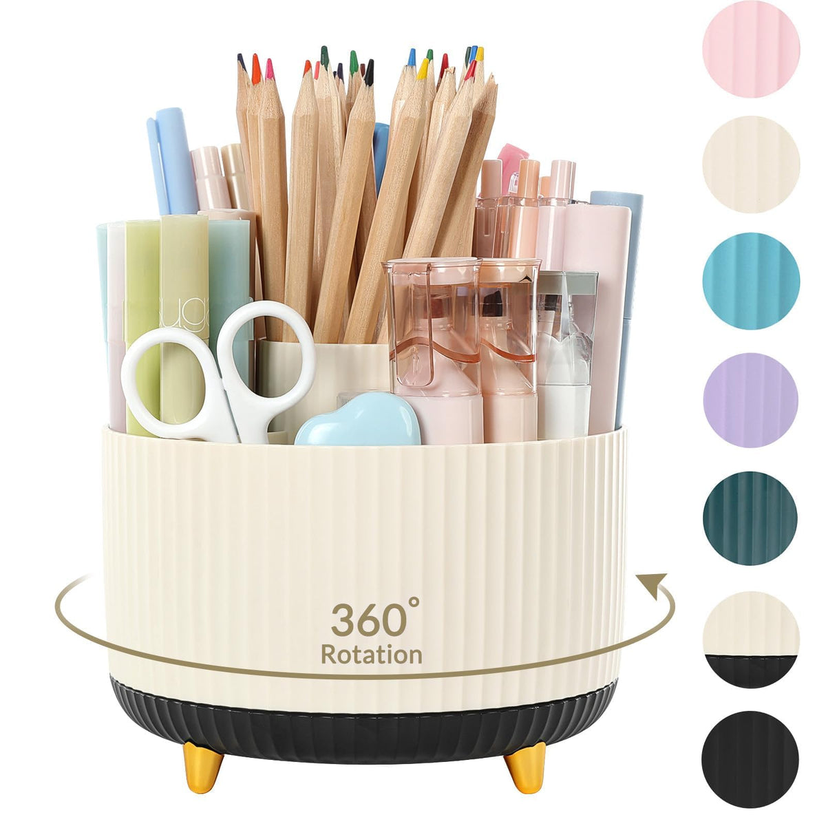 SKYDUE 360 Rotating Purple Pen & Art Supply Organizer - 5 Slot Desk Organizer for Office, School, Home