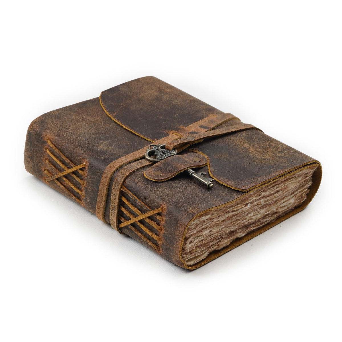 LEATHER VILLAGE Leather Journal Key Lock, Distressed Brown 6x4.