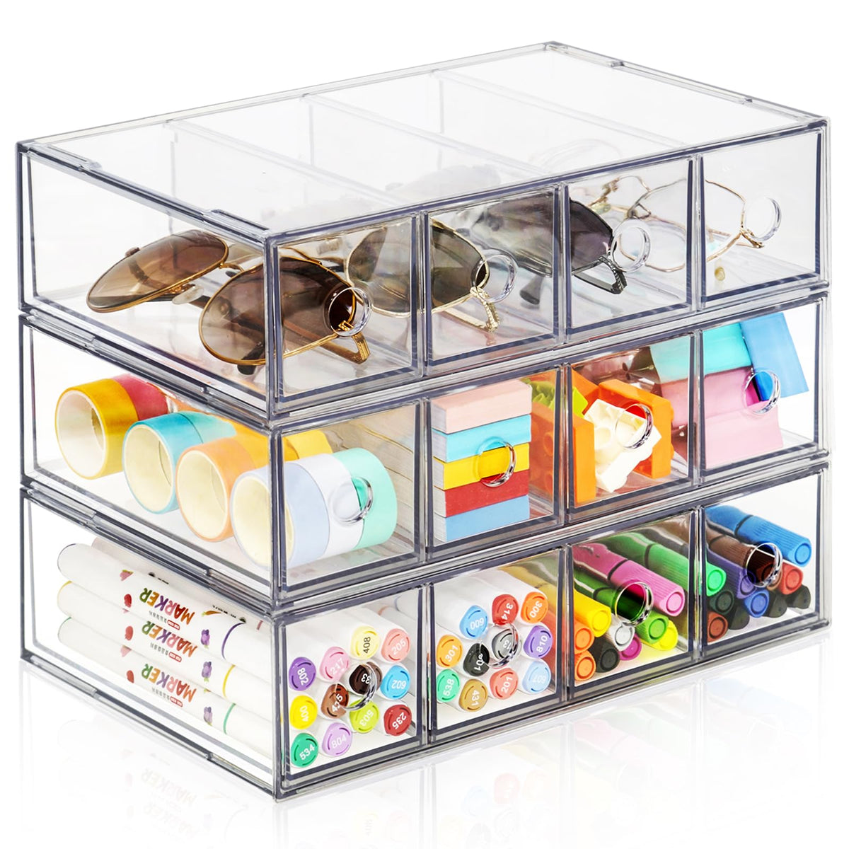 Desk Organizer with 4 Drawers, Stackable Desktop Storage Box