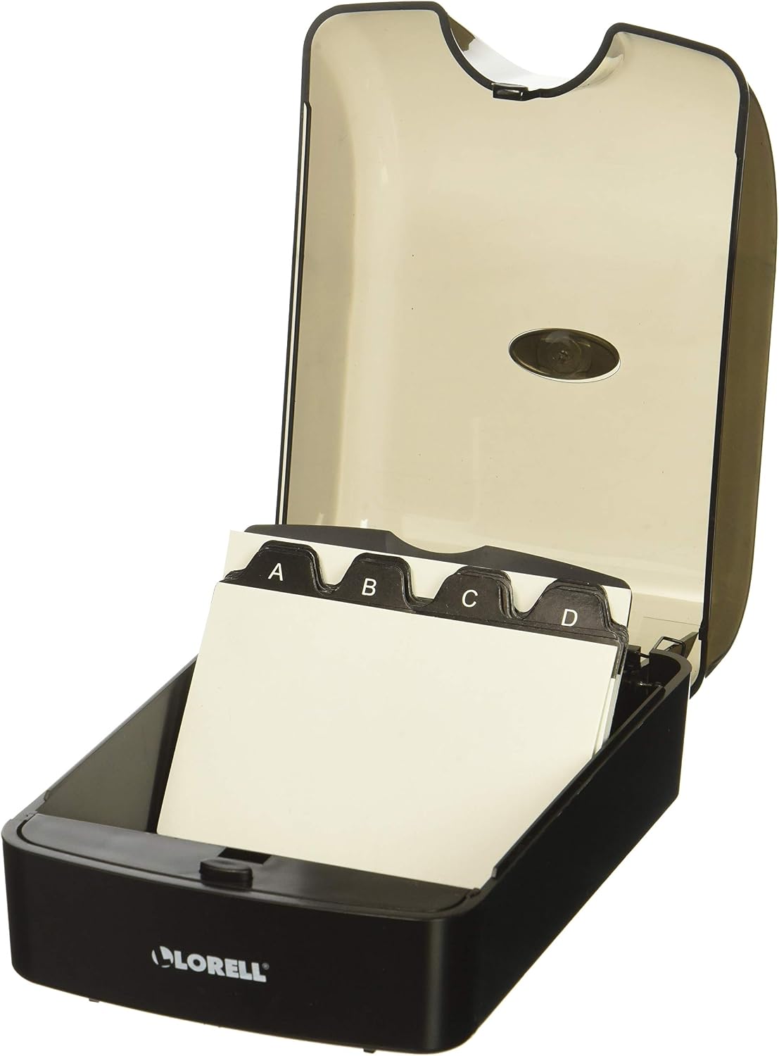 Lorell Business Card File, 350 Card Capacity, Black, Plastic, Modern, Office Supplies, Professionals, Unisex, Hinged, Portable