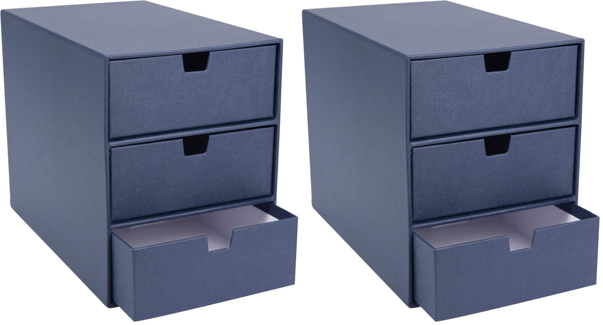 Bigso Box of Sweden Ingrid 3-Drawer Canvas Fiberboard Desk Organizer for Office Supplies and Accessories - Stackable Makeup Drawer Organizer - 6.3in x 9.9in x 8.1in - Grey