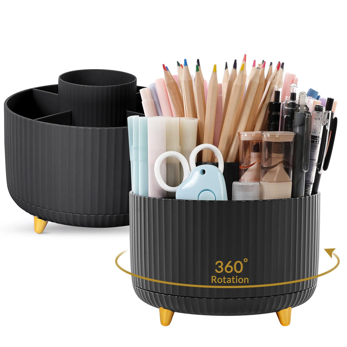 SKYDUE 360 Degree Rotating Desk Organizer, Dual-Purpose Pencil Pen Holder for Desk, Rotating Desk Pen Organizer with 5 Slots, Art Supplies, Pencil Cup for Office, School, Home