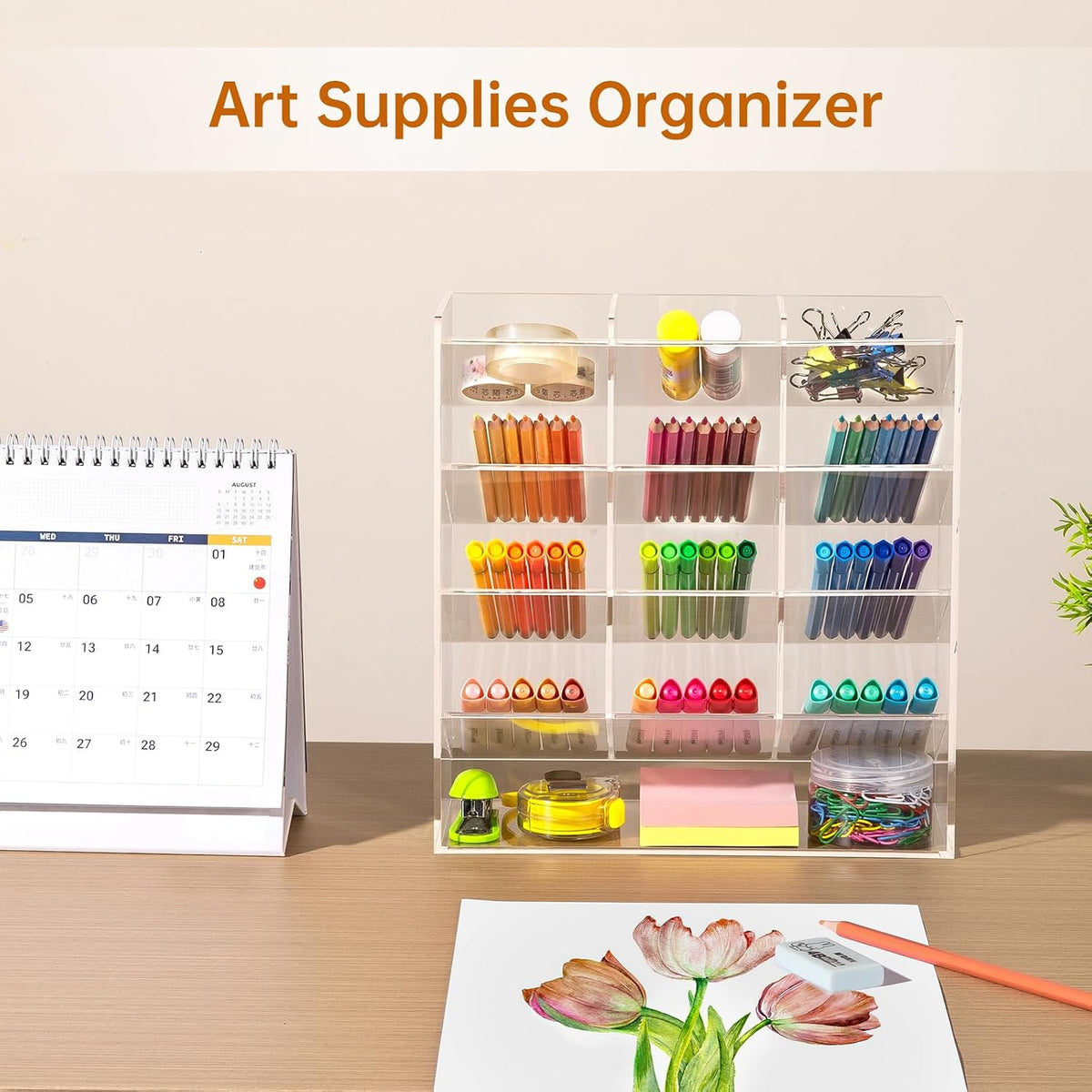 BEYGORM Acrylic Vertical Marker Organizer for 150 Markers, Desk Orgaizer
