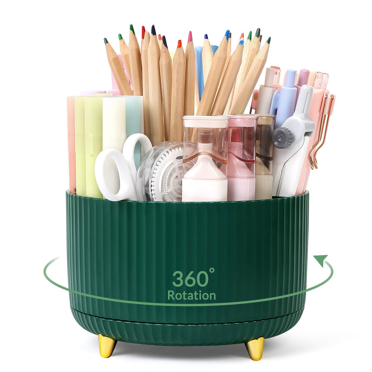 SKYDUE 360 Rotating Purple Pen & Art Supply Organizer - 5 Slot Desk Organizer for Office, School, Home