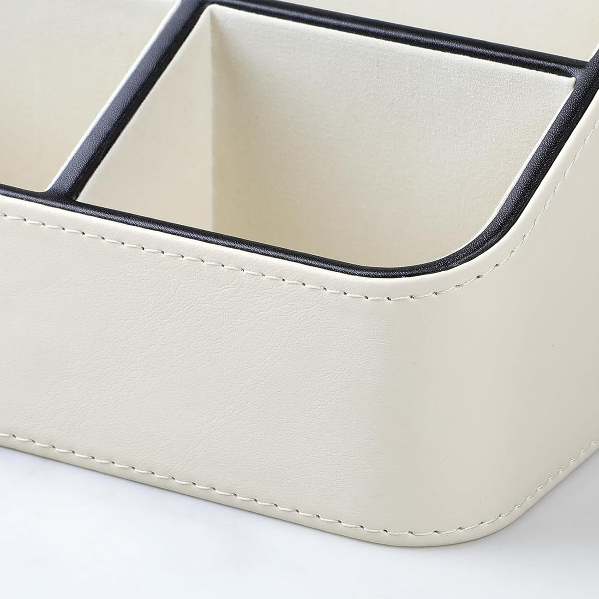 PU Leather Remote Control Holder, Nightstand Organizer with 4 Compartments