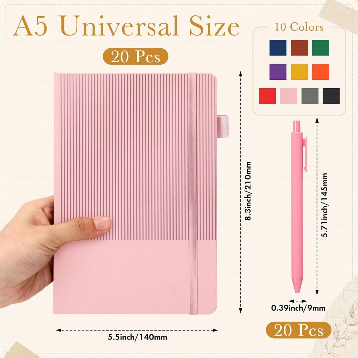 Honoson 20 Pack A5 Hardcover Lined Notebooks Bulk Journal with Pens Holder, PU Leather Business Notebook for Work, 160 Pages, Daily Writing College Travel Office Teacher Employee Gifts, 5.5 x 8.3 Inch