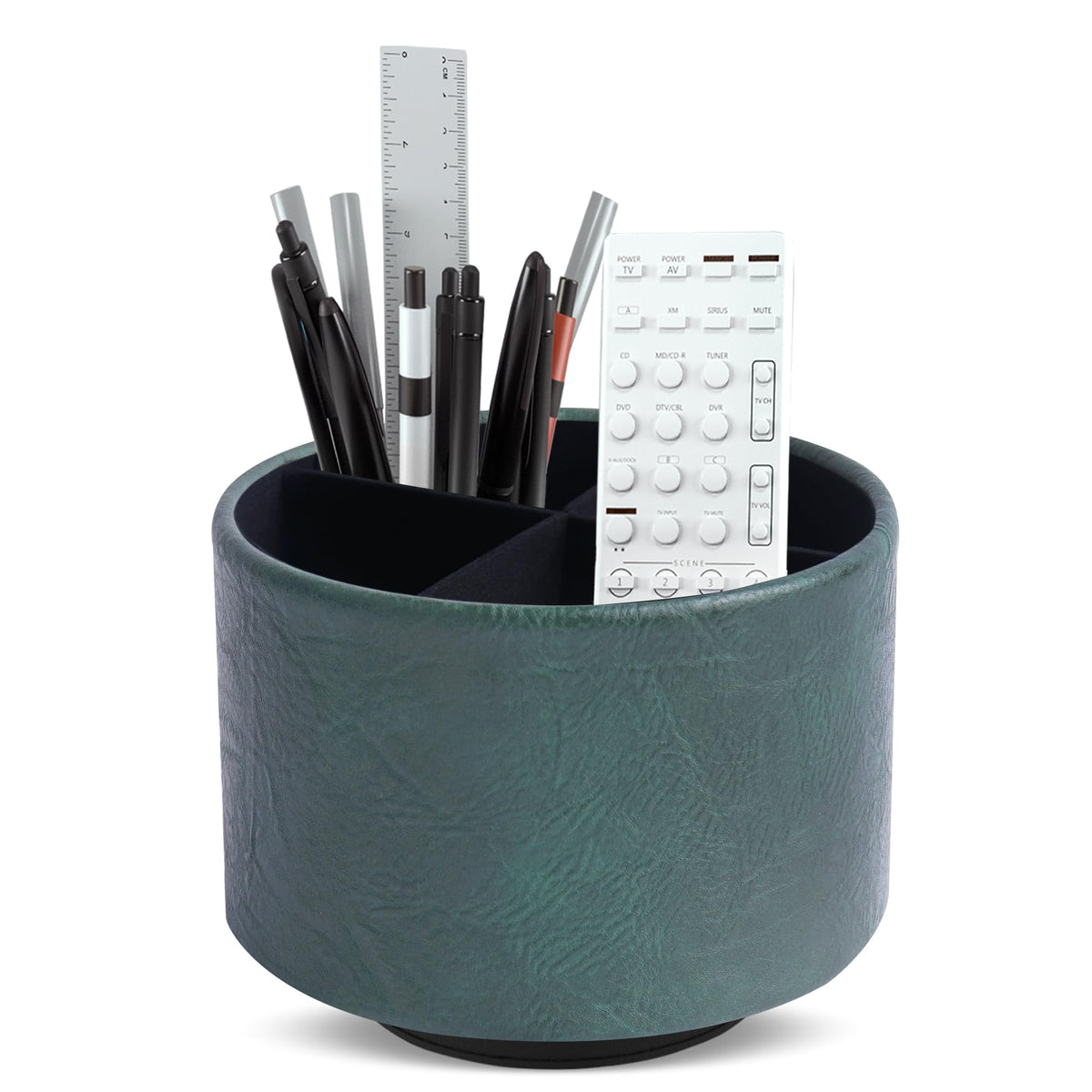 Round Leather Art Supply Organizer,Remote Control Holder,360 Degree Rotating,Multi-Functional Pencil Holder,4 Compartments Desktop Stationary Organizer(1-Fractal Flower)