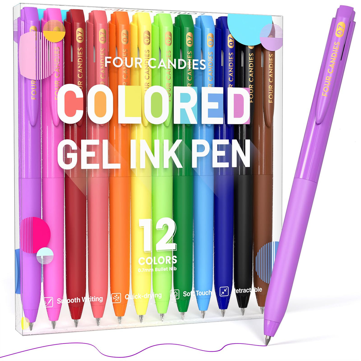Four Candies Quick Dry Ink Colorful Pens Set, 24 Colors