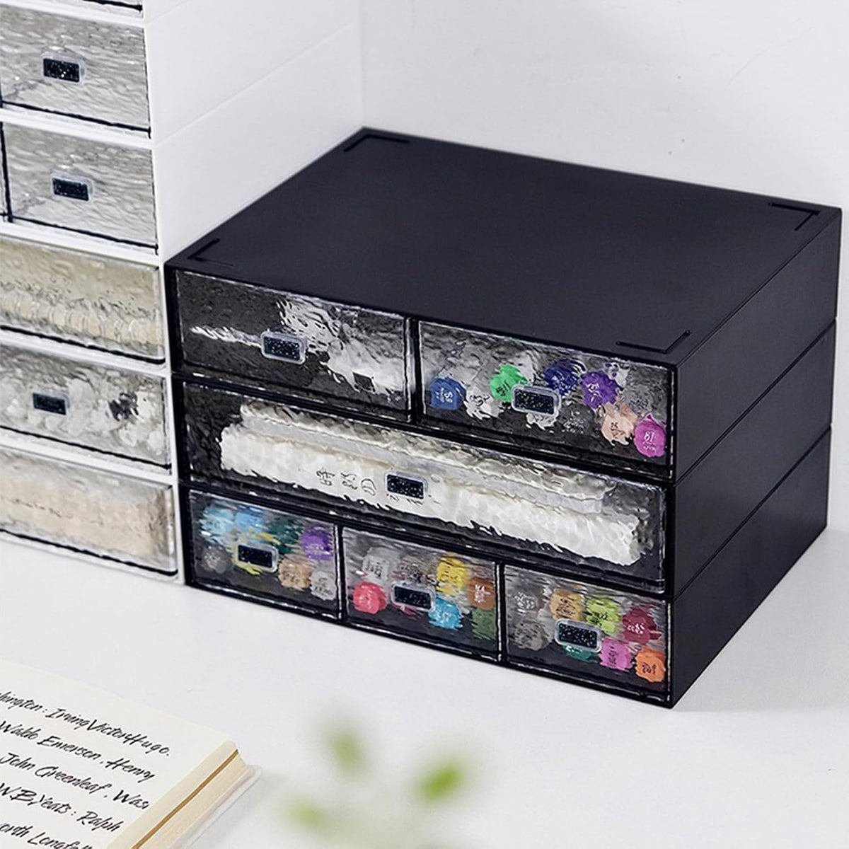 Desktop drawers, stackable plastic drawers, stationery and office supplies (Black, 1 Compartment)
