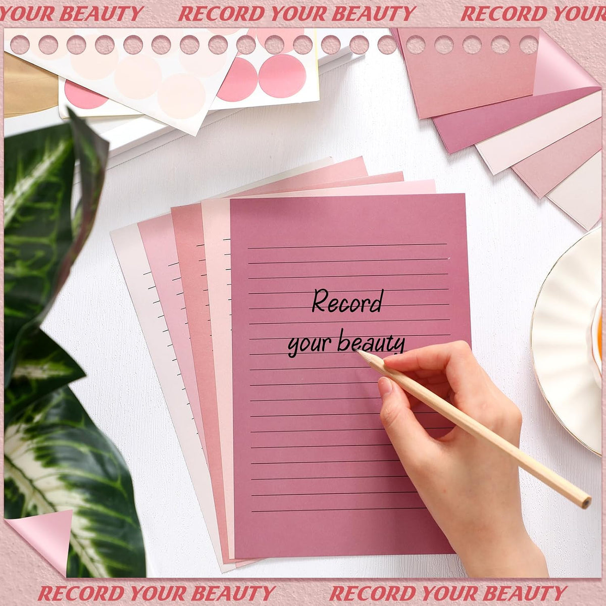Gilprop 100 Pcs Stationery Lined Stationery Paper and Envelopes,Dusty Rose