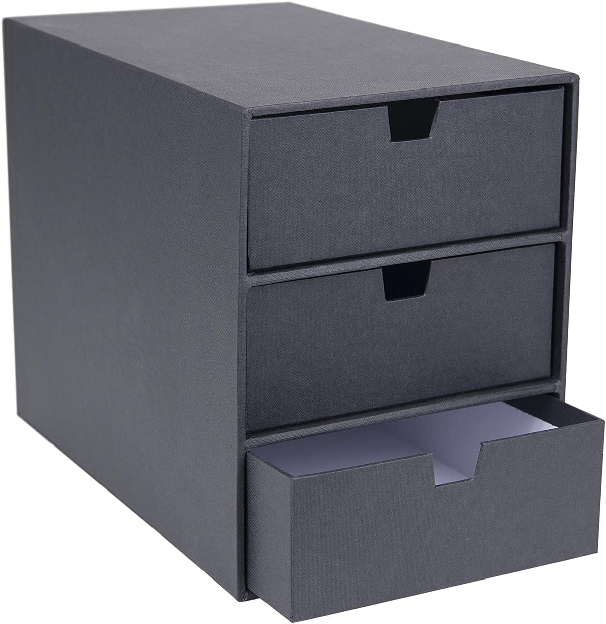 Bigso Box of Sweden Ingrid 3-Drawer Canvas Fiberboard Desk Organizer for Office Supplies and Accessories - Stackable Makeup Drawer Organizer - 6.3in x 9.9in x 8.1in - Grey