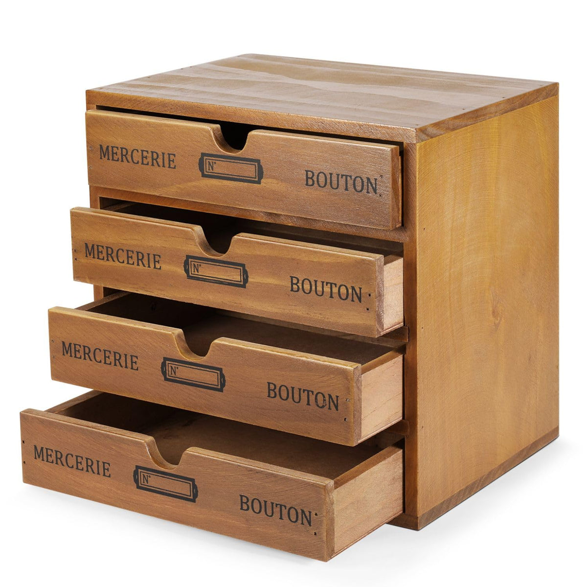 Flexzion Wooden Storage Box with 4 Drawers, Vintage Desktop Organizer