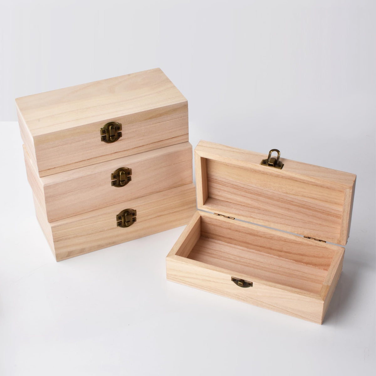 4 Pack Square Unfinished Pine Wood Storage Boxes, Natural Wooden Organizer Bins for Desktop, Bathroom, Kitchen, DIY Crafts, 8x8x4cm (small boxes 4p)