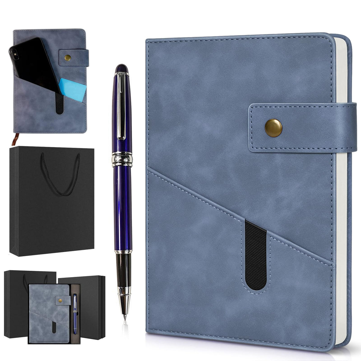 A5 Lined Notebook 5.9"x8.4", Leather Journal with Pen & Gift Box, 200 Pages